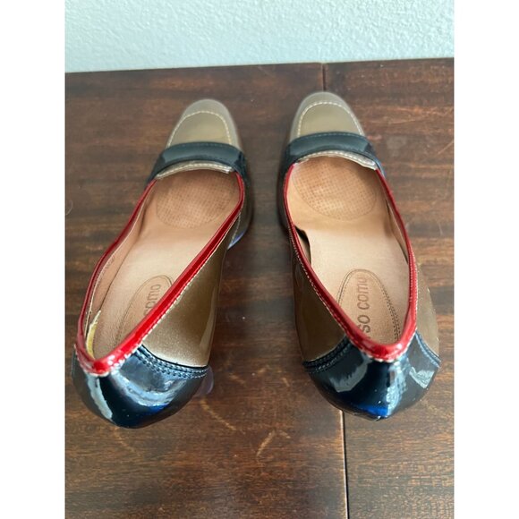 Corso Como Womens Patent Leather Heels 7.5N Red Trim Chunky Brazil - Picture 7 of 11